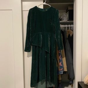 Maje velvet dark green midi dress